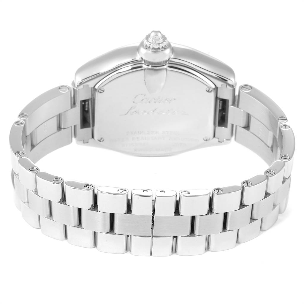 The image shows the backside and bracelet of a Cartier Roadster W6206007 Women
s Stainless Steel  W6206007 Women
s Stainless Steel  watch.