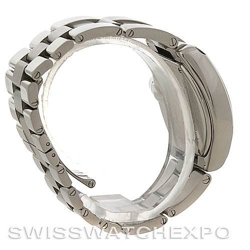 This image shows a side view of the band and case of a Cartier Roadster W62017V3 Women's Stainless Steel Pink Dial W62017V3 Women's Stainless Steel Pink Dial watch.