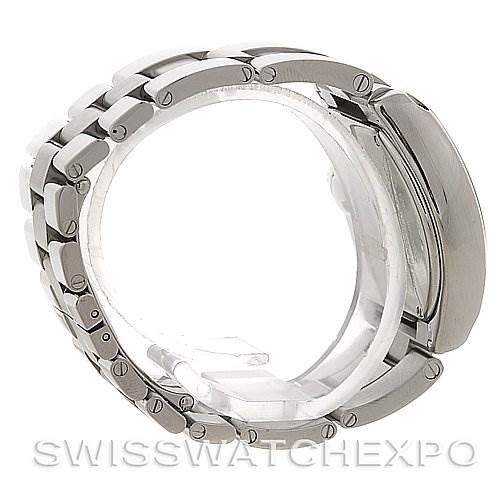 This image shows the side of a Cartier Roadster W62016V3 Women
s Stainless Steel Silver Dial W62016V3 Women
s Stainless Steel Silver Dial watch, focusing on the bracelet and the clasp.