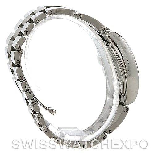 The image shows a side view of the Cartier Roadster W62016V3 Women
s Stainless Steel Silver Dial W62016V3 Women
s Stainless Steel Silver Dial watch, highlighting its bracelet and case profile.