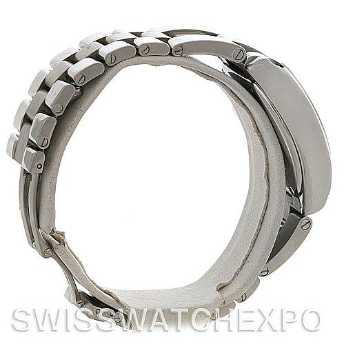 This image shows the side view of the Cartier Roadster W62016V3 Women
s Stainless Steel Silver Dial W62016V3 Women
s Stainless Steel Silver Dial watch, highlighting its case and bracelet.