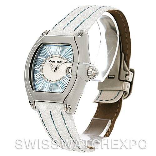 Cartier Roadster Ladies Blue Dial Steel Watch W62053V3 NOS SwissWatchExpo
