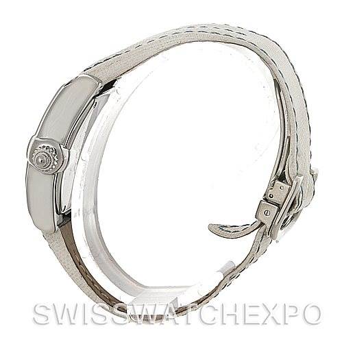 The image shows a side profile of the Cartier Roadster W62053V3 Women's Stainless Steel Blue Dial W62053V3 Women's Stainless Steel Blue Dial watch, focusing on the crown and strap.