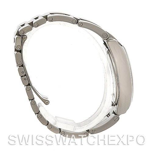 The image shows a side view of the Cartier Roadster W62016V3 Women
s Stainless Steel Silver Dial W62016V3 Women
s Stainless Steel Silver Dial watch, highlighting its bracelet and case.