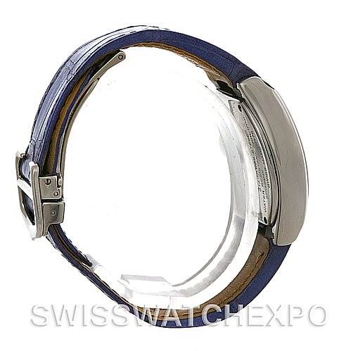 The Cartier Roadster W6206007 Women's Stainless Steel Mother of Pearl Dial W6206007 Women's Stainless Steel Mother of Pearl Dial watch is shown from a side angle, highlighting its strap, clasp, and the side of the case.