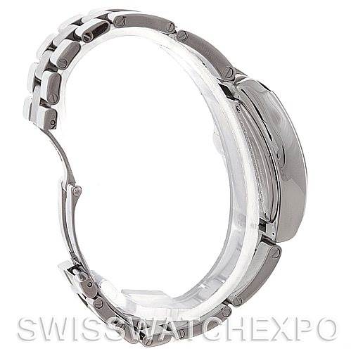 This image shows a side profile of a Cartier Roadster W62016V3 Women
s Stainless Steel Silver Dial W62016V3 Women
s Stainless Steel Silver Dial watch, highlighting its case and bracelet links.