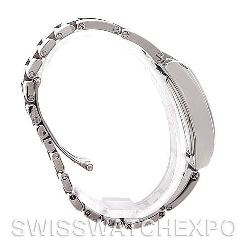 The image shows a side profile of a Cartier Roadster W62016V3 Women
s Stainless Steel Silver Dial W62016V3 Women
s Stainless Steel Silver Dial watch, highlighting its clasp and bracelet.