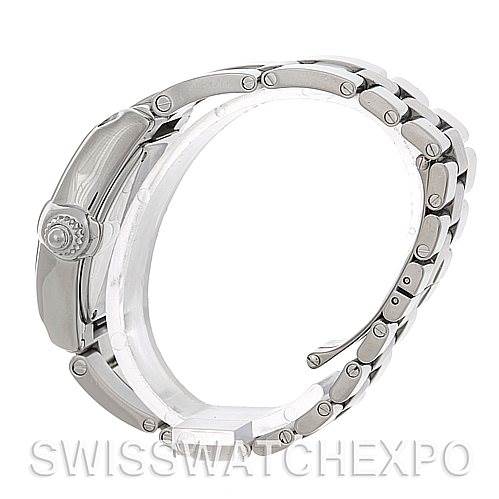 The image shows a side view of the Cartier Roadster W62016V3 Women
s Stainless Steel Silver Dial W62016V3 Women
s Stainless Steel Silver Dial watch, highlighting the bracelet and crown.