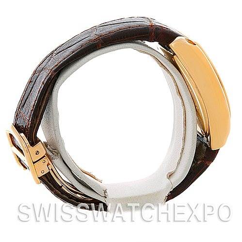 The image shows a side view of the leather strap and gold clasp for the Cartier Roadster W62018Y5 Women's Yellow Gold Silver Dial W62018Y5 Women's Yellow Gold Silver Dial watch.