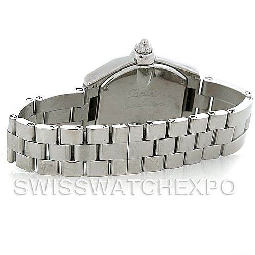 The image shows the back case and bracelet of a Cartier Roadster W62016V3 Women
s Stainless Steel Silver Dial W62016V3 Women
s Stainless Steel Silver Dial watch, viewed from the rear angle.