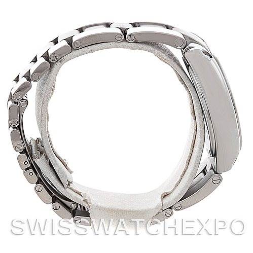 The image shows a side view of a Cartier Roadster W62016V3 Women
s Stainless Steel Silver Dial W62016V3 Women
s Stainless Steel Silver Dial watch, highlighting the bracelet and case.