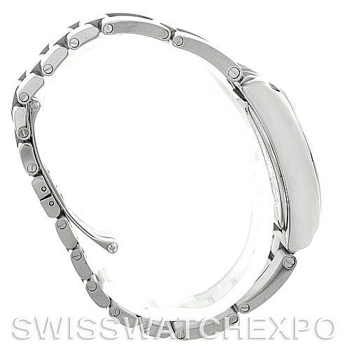 The image shows a side view of the Cartier Roadster W62016V3 Women's Stainless Steel Silver Dial W62016V3 Women's Stainless Steel Silver Dial watch focusing on its stainless steel bracelet and case.