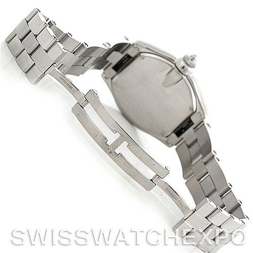 This image shows the back view of the Cartier Roadster W62016V3 Women's Stainless Steel Silver Dial W62016V3 Women's Stainless Steel Silver Dial model watch, highlighting its bracelet and clasp.