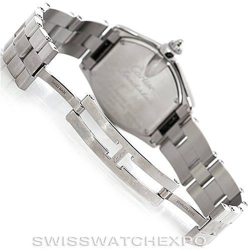 This image shows the back view of the Roadster model watch by Cartier, highlighting the bracelet and clasp.