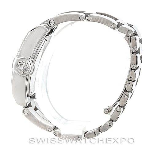 Side view of the Cartier Roadster W62016V3 Women's Stainless Steel Silver Dial W62016V3 Women's Stainless Steel Silver Dial watch showing its stainless steel case and bracelet.