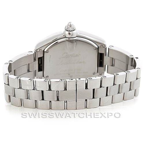 This image shows the back view and bracelet of a Cartier Roadster W62016V3 Women's Stainless Steel Silver Dial W62016V3 Women's Stainless Steel Silver Dial watch.