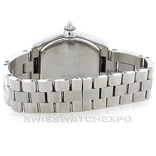 The image shows the back view of the Cartier Roadster W62053V3 Women's Stainless Steel Blue Dial W62053V3 Women's Stainless Steel Blue Dial watch, focusing on the bracelet and case back.