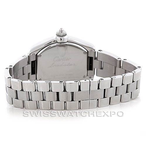 This image shows the back and bracelet of a Cartier Roadster W62016V3 Women's Stainless Steel Silver Dial W62016V3 Women's Stainless Steel Silver Dial watch, viewed from a rear angle.