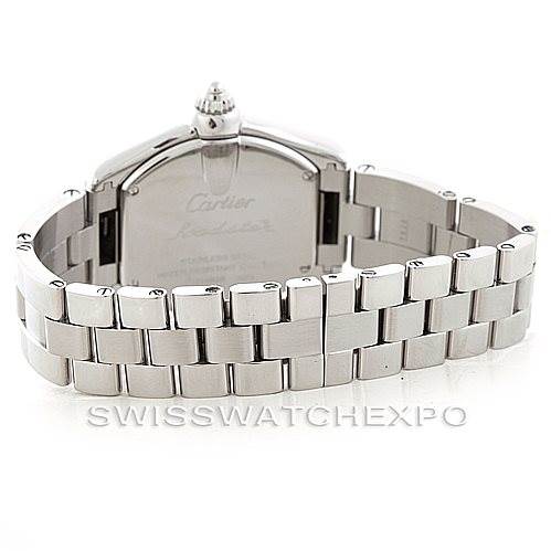 The image shows the back view and bracelet of the Cartier Roadster W62016V3 Women's Stainless Steel Silver Dial W62016V3 Women's Stainless Steel Silver Dial watch.