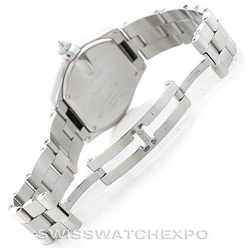 The image shows the back side and bracelet of the Cartier Roadster W62016V3 Women's Stainless Steel Silver Dial W62016V3 Women's Stainless Steel Silver Dial watch, highlighting the clasp mechanism.