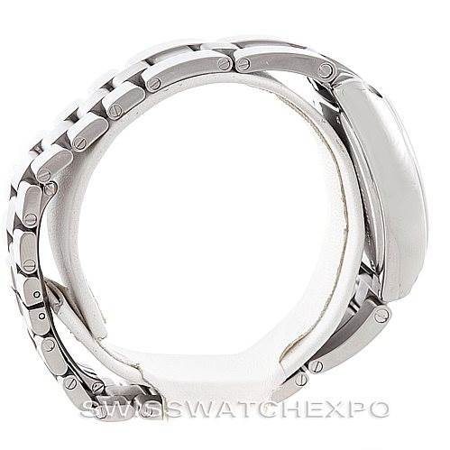 The image displays a side angle view of the Cartier Roadster W62017V3 Women's Stainless Steel Pink Dial W62017V3 Women's Stainless Steel Pink Dial watch, showcasing its bracelet and case.