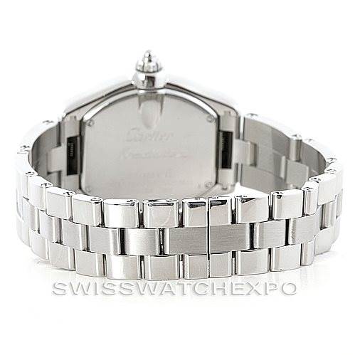 This image shows the back and bracelet of the Cartier Roadster W62017V3 Women's Stainless Steel Pink Dial W62017V3 Women's Stainless Steel Pink Dial watch.