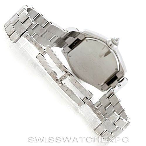 The image shows the back and clasp of the Roadster model by Cartier, with a partial view of the bracelet.