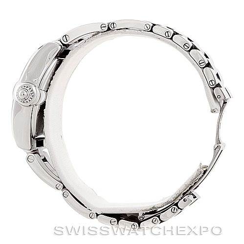 This image shows the side profile of a Cartier Roadster W62016V3 Women's Stainless Steel Silver Dial W62016V3 Women's Stainless Steel Silver Dial watch, highlighting the case, crown, and bracelet.