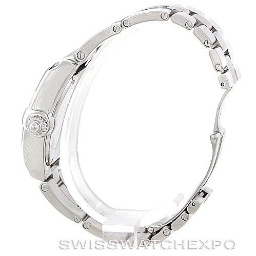 This image shows a side view of the Cartier Roadster W62016V3 Women's Stainless Steel Silver Dial W62016V3 Women's Stainless Steel Silver Dial model watch, highlighting its bracelet and crown.