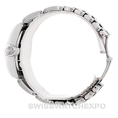 The image shows a side view of the Cartier Roadster W62017V3 Women's Stainless Steel Pink Dial W62017V3 Women's Stainless Steel Pink Dial watch, highlighting the case, band, and crown.