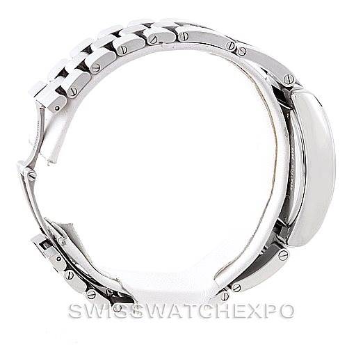 This image shows a side view of a Cartier Roadster W62017V3 Women's Stainless Steel Pink Dial W62017V3 Women's Stainless Steel Pink Dial watch, highlighting its bracelet and case thickness.