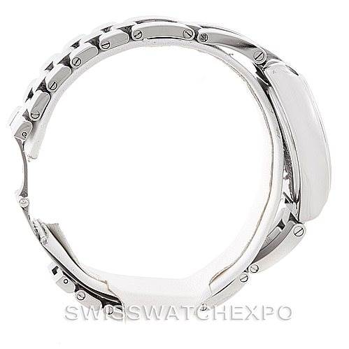 Side view of a Cartier Roadster W62016V3 Women's Stainless Steel Silver Dial W62016V3 Women's Stainless Steel Silver Dial watch displaying the bracelet and case.