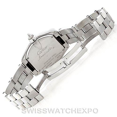 The image shows the back case and bracelet with clasp of a Cartier Roadster W62016V3 Women's Stainless Steel Silver Dial W62016V3 Women's Stainless Steel Silver Dial watch, viewed from the rear angle.