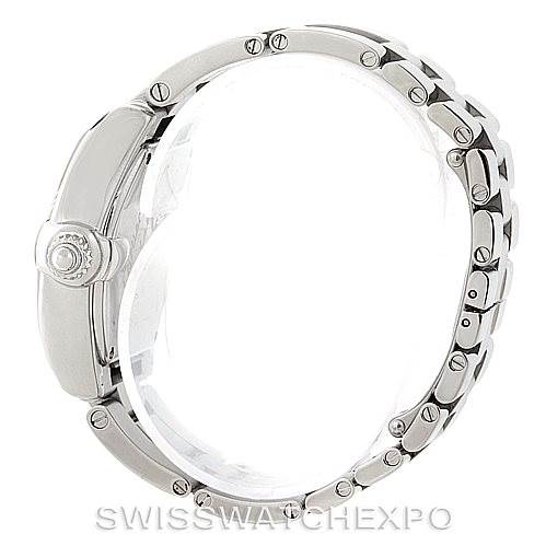 This image shows a side view of the Cartier Roadster W62016V3 Women's Stainless Steel Silver Dial W62016V3 Women's Stainless Steel Silver Dial watch, highlighting the crown, case, and bracelet.