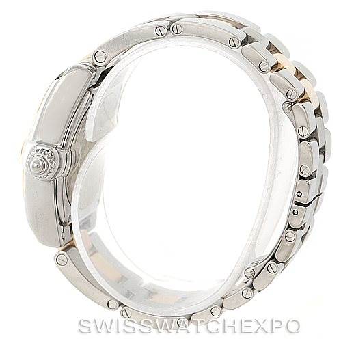 This image shows the side profile of a Cartier Roadster W62026Y4 Women's Steel and Gold (two tone) Silver Dial W62026Y4 Women's Steel and Gold (two tone) Silver Dial model, highlighting its bracelet and clasp.