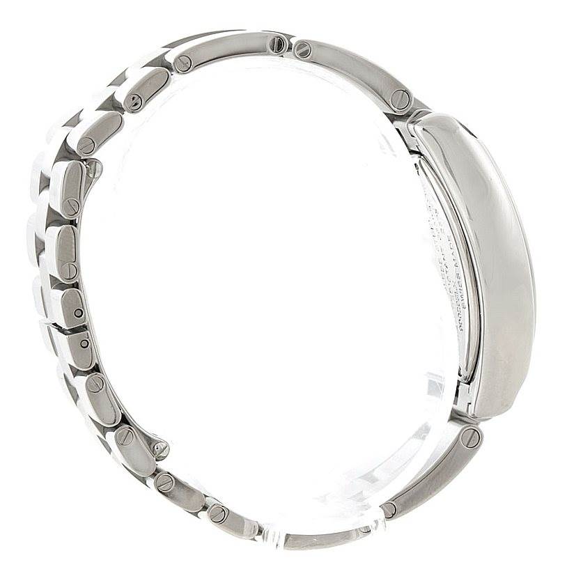 The side profile of the Cartier Roadster W62054V3 Women's Stainless Steel Pink Dial W62054V3 Women's Stainless Steel Pink Dial watch shows its bracelet and part of the case.