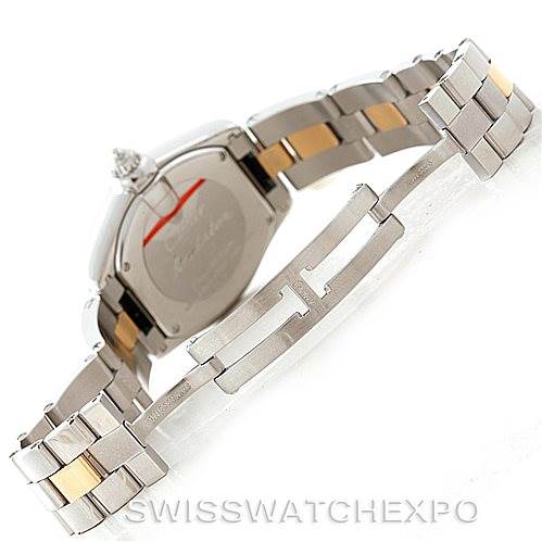 The image shows the back and bracelet of the Cartier Roadster W62026Y4 Women's Steel and Gold (two tone) Silver Dial W62026Y4 Women's Steel and Gold (two tone) Silver Dial watch, highlighting the clasp and links.