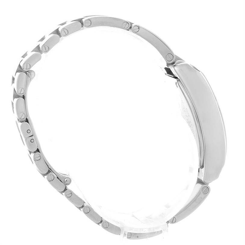 The image shows a side view of the bracelet and case of a Cartier Roadster W62017V3 Women's Stainless Steel Pink Dial W62017V3 Women's Stainless Steel Pink Dial watch.