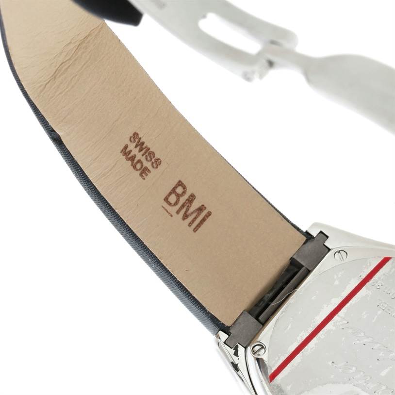 The image shows the inside of the leather strap and metallic clasp of a Cartier Roadster W62026Y4 Women's Steel and Gold (two tone) Silver Dial W62026Y4 Women's Steel and Gold (two tone) Silver Dial watch.