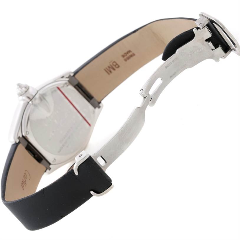 The image shows the back and the unbuckled strap of the Cartier Roadster W62026Y4 Women's Steel and Gold (two tone) Silver Dial W62026Y4 Women's Steel and Gold (two tone) Silver Dial watch, showcasing the clasp and part of the case.