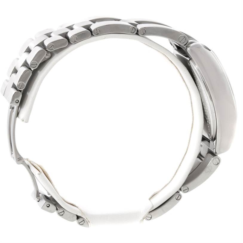 This image shows the side profile of the Cartier Roadster W6206006 Women's Stainless Steel Mother of Pearl Dial W6206006 Women's Stainless Steel Mother of Pearl Dial watch, focusing on the bracelet and side of the case.