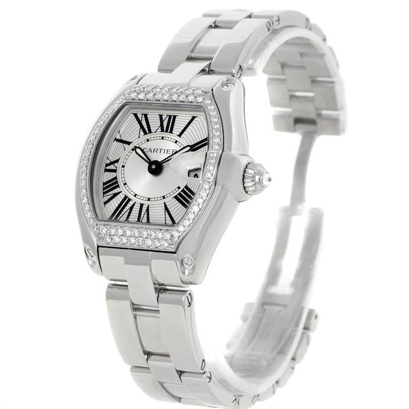 Cartier Roadster Silver Dial Ladies Steel Diamond Watch W62016V3 SwissWatchExpo