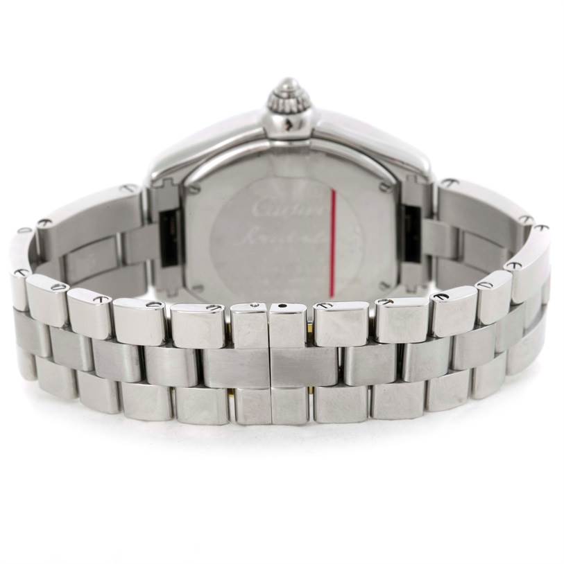 This image shows the back view and stainless steel bracelet of the Cartier Roadster W62016V3 Women's Stainless Steel Silver Dial W62016V3 Women's Stainless Steel Silver Dial model watch.