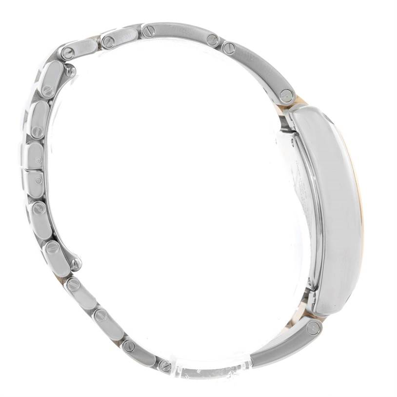 The image shows a side view of the Cartier Roadster W62026Y4 Women's Steel and Gold (two tone) Silver Dial W62026Y4 Women's Steel and Gold (two tone) Silver Dial model watch, highlighting its bracelet and case.