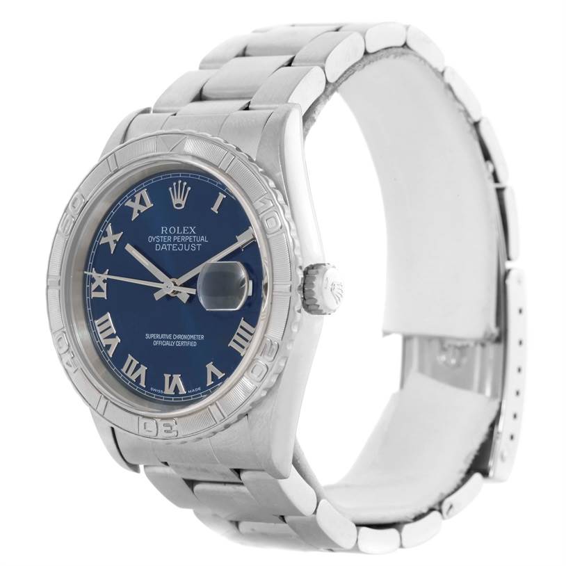 The image shows a Rolex Turn-o-Graph 16264 Men's Stainless Steel Blue Dial 16264 Men's Stainless Steel Blue Dial watch from an angled front view, displaying the dial, bezel, crown, and bracelet.