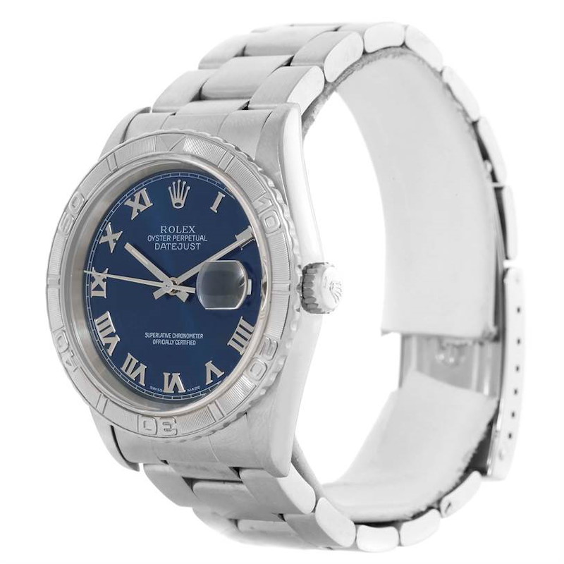 Rolex Turnograph Stainless Steel 18k White Gold Blue Dial Watch 16264 SwissWatchExpo