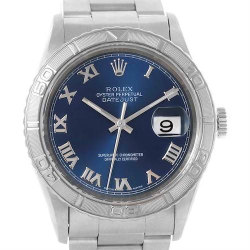 Photo of Rolex Turnograph Stainless Steel 18k White Gold Blue Dial Watch 16264