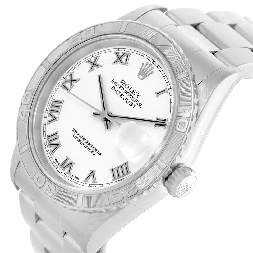 The image shows a close-up angled view of a Rolex Turn-o-Graph 16264 Men
s Stainless Steel White Dial 16264 Men
s Stainless Steel White Dial, highlighting the dial, bezel, and part of the bracelet.