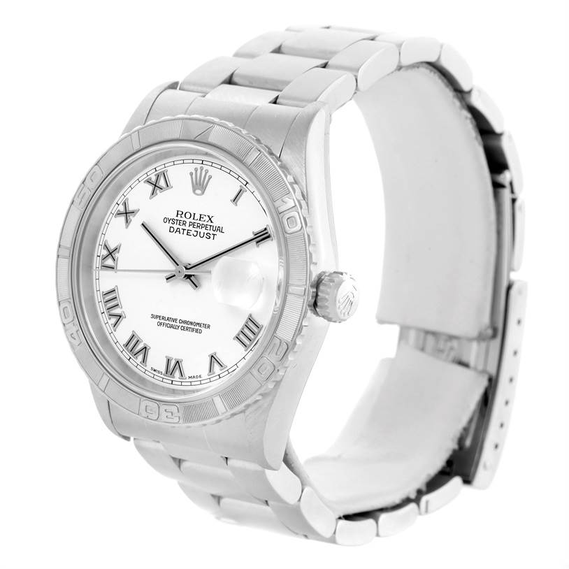 The Rolex Turn-o-Graph 16264 Men
s Stainless Steel White Dial 16264 Men
s Stainless Steel White Dial watch is presented at a three-quarter frontal angle, showing the face, bezel, crown, and bracelet.