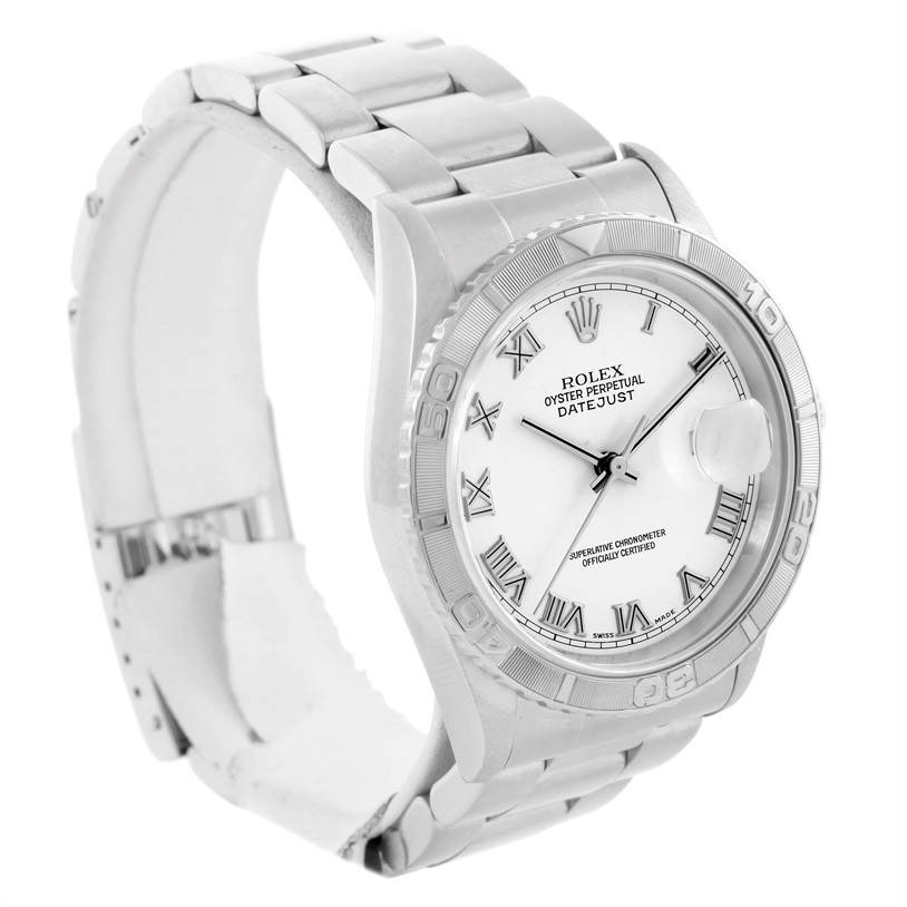 The image shows a Rolex Turn-o-Graph 16264 Men
s Stainless Steel White Dial 16264 Men
s Stainless Steel White Dial watch angled from the front-left, displaying the dial, bezel, and part of the bracelet.